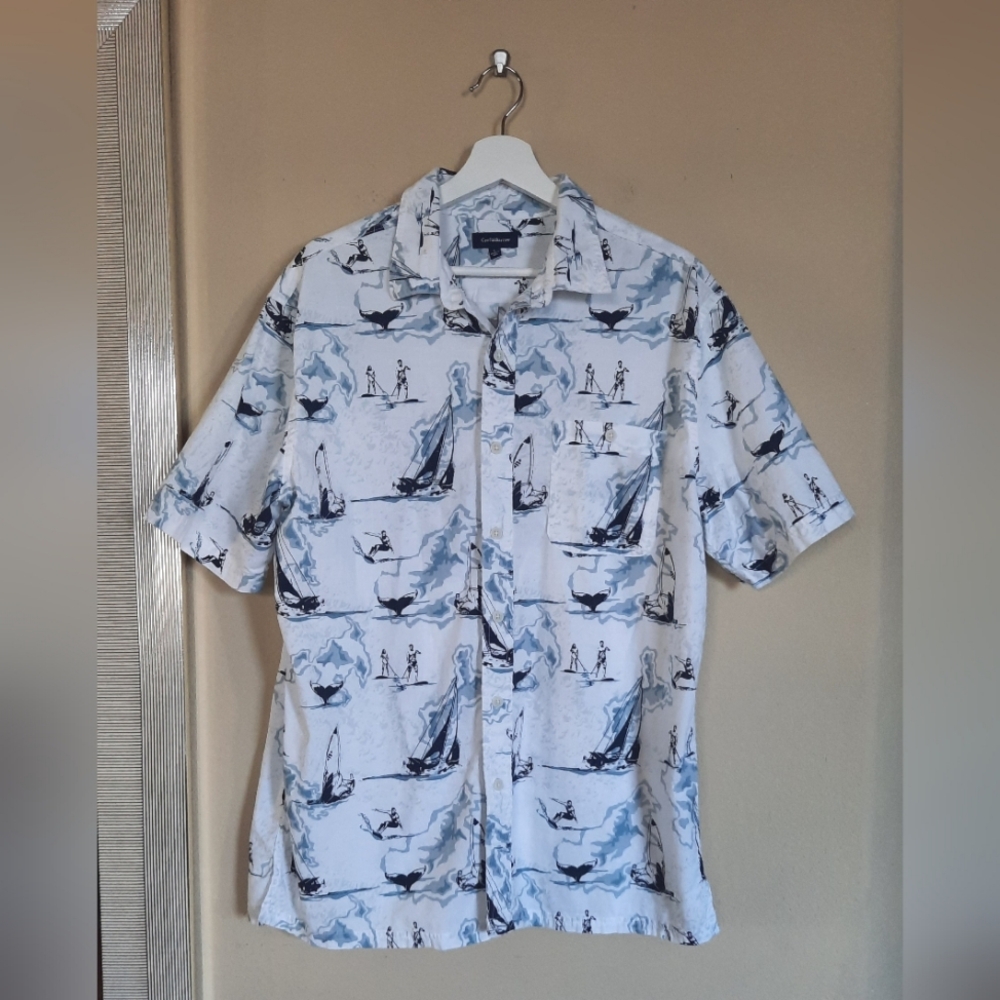 Claiborne Cotton Nautical Print Men's Shirt Surfing Resort Summer Cotton